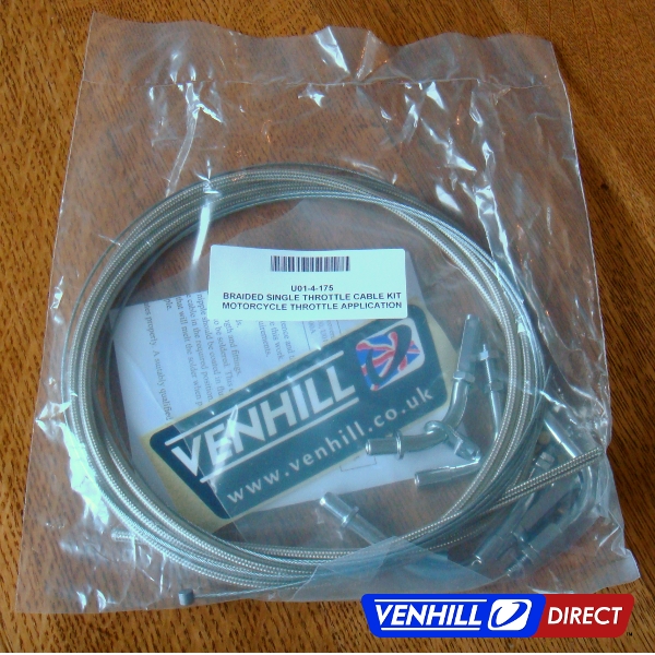 Venhill universal braided stainless throttle cable kit packaging